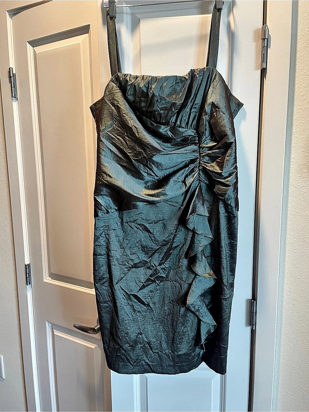 R&M Richards Ruched Ruffle Midi Dress in Blue Size 16